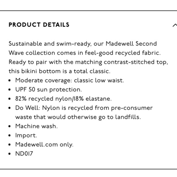 Madewell contrast stitched edition bikini bottom, size M, NWT - Picture 7 of 7